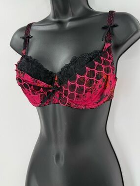 Aubade Paris Lace Floral Print Balconette Bra | Black Pink | 30B/C